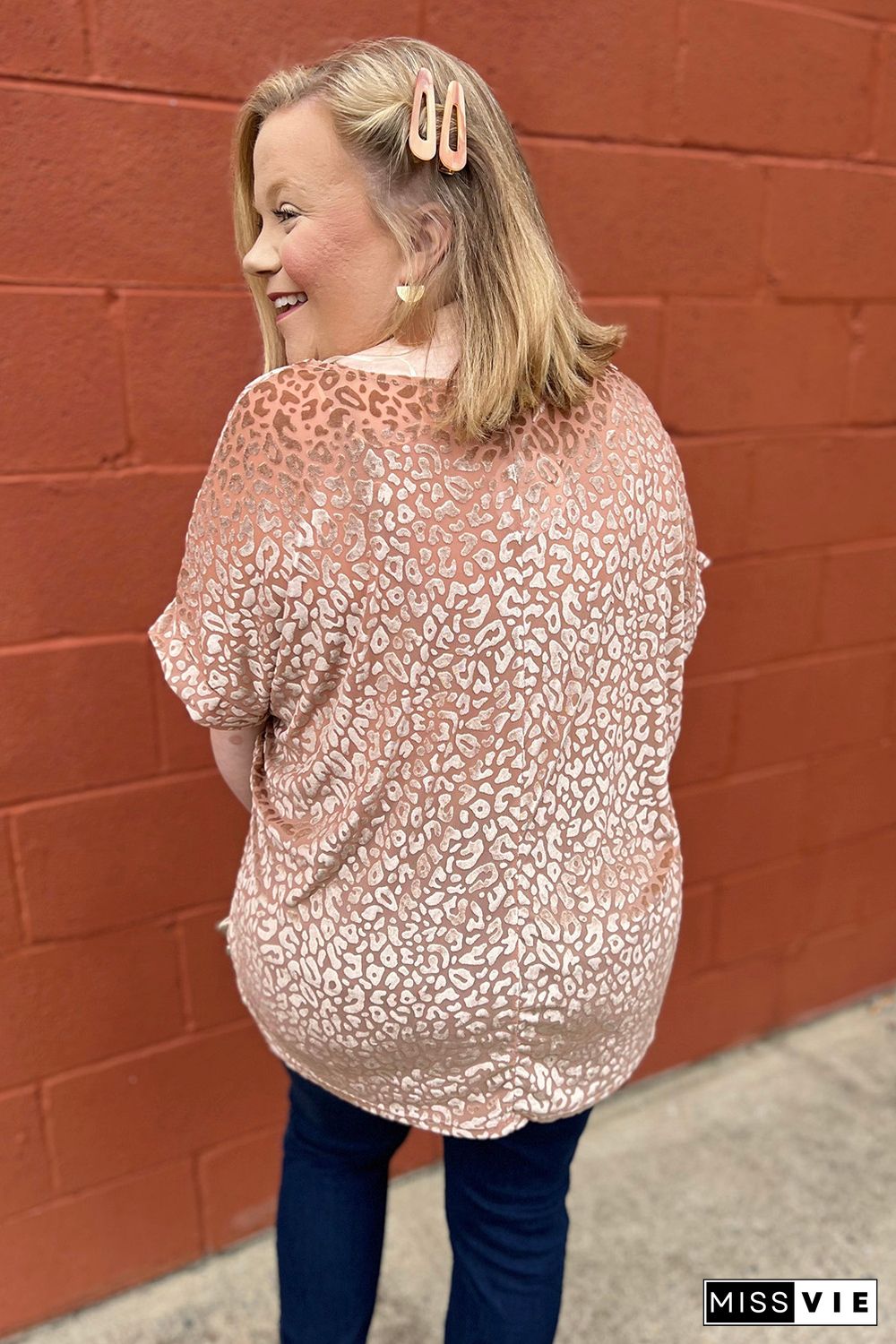 Pink Plus Size Ombre Glitter Leopard T-shirt