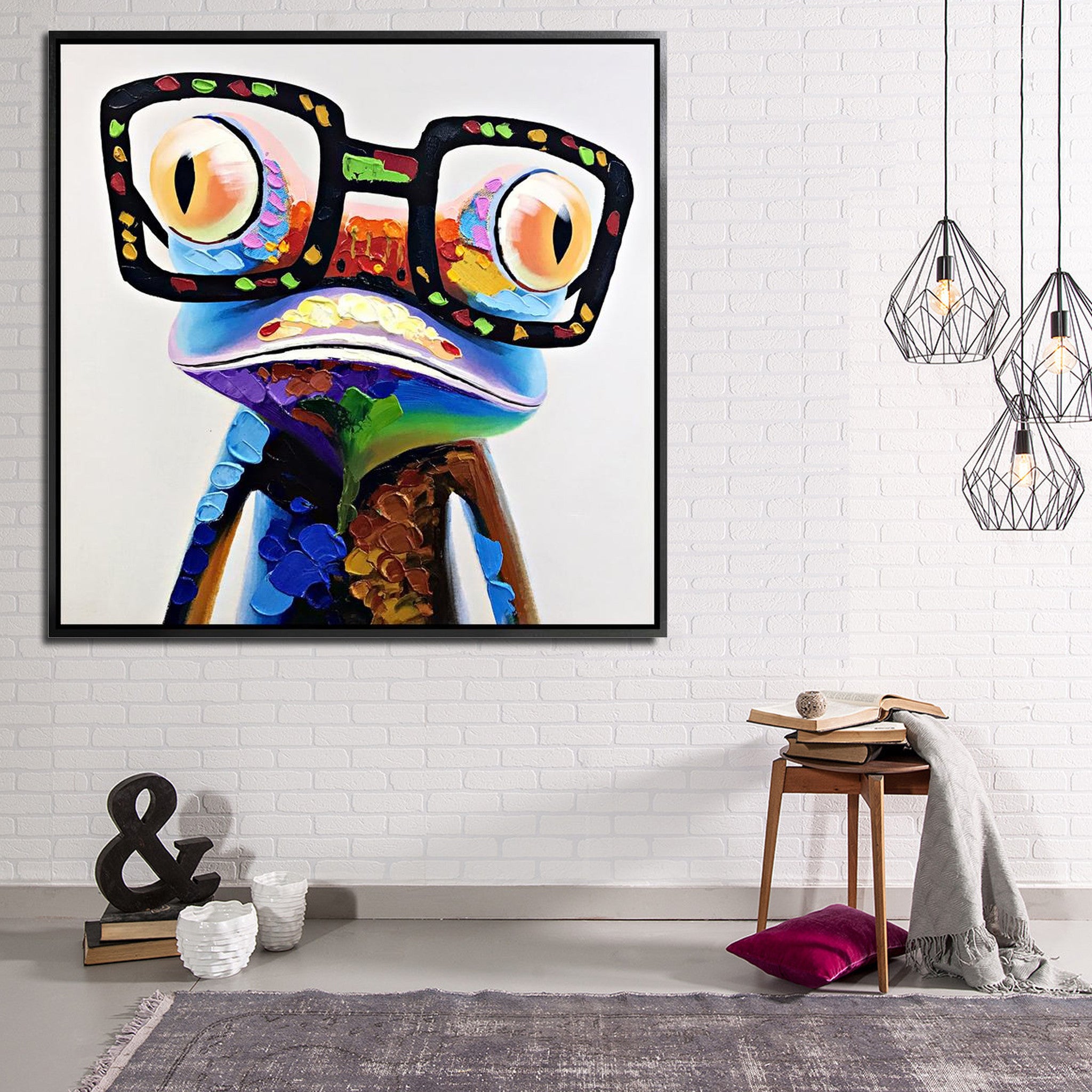 Funky Frog Hand Painted Art Painting With Frame 105X105 Cm Soap0005