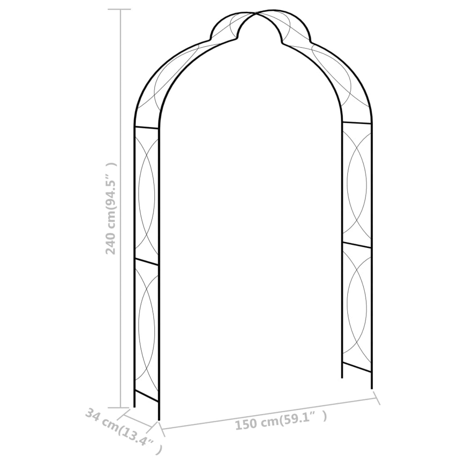 CACAGOO Garden Arch Black 59.1"x13.4"x94.5" Iron