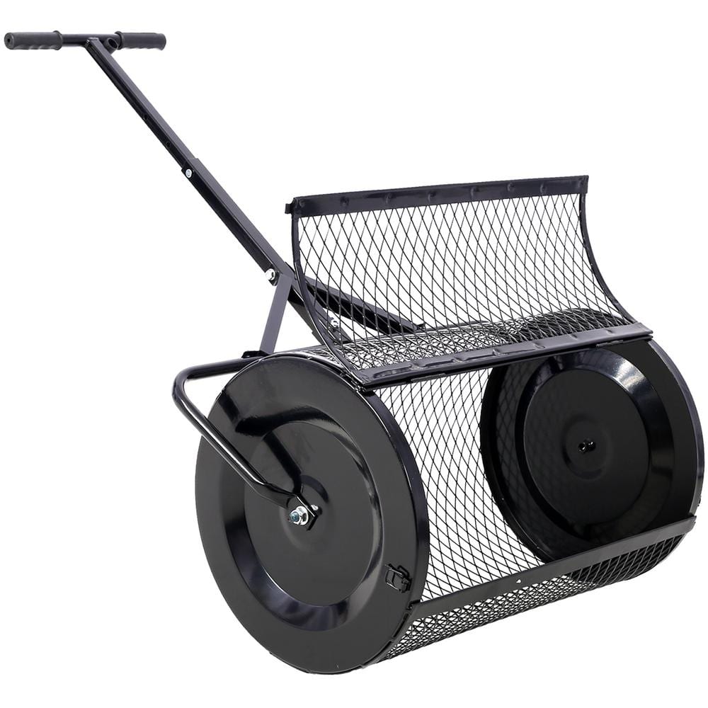 Cesicia 24 in. Black Metal Handle Peat Moss Compost Spreader W-GGB-68