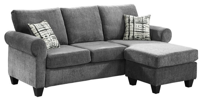 Lexicon Desboro Reversible Chenille Fabric Sectional with Chaise in Gray   Transitional   Sectional Sofas   by Homesquare  Houzz