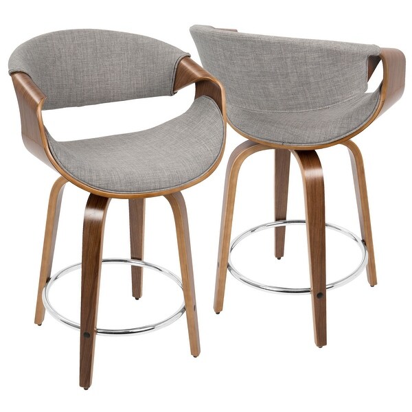 Curvini Counter Stool in Walnut Wood and Light Grey Fabric - Set of 2 - 20.5