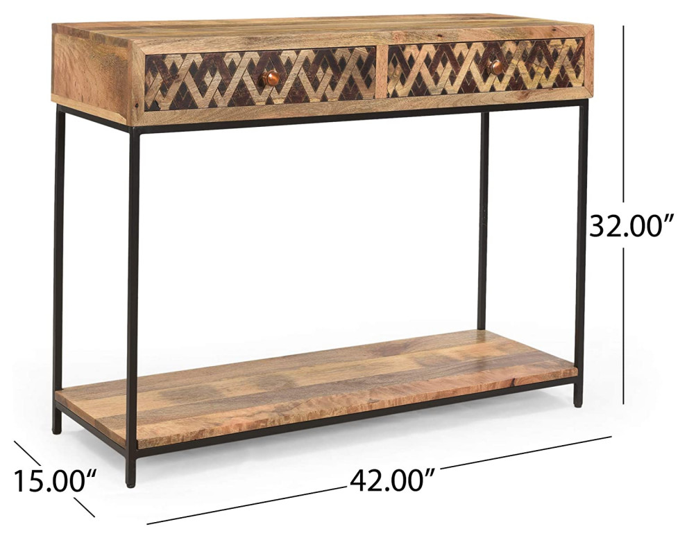 Industrial Console Table  Lower Shelf  amp2 Drawers With Patterned Front  Brown   Transitional   Console Tables   by Decor Love  Houzz