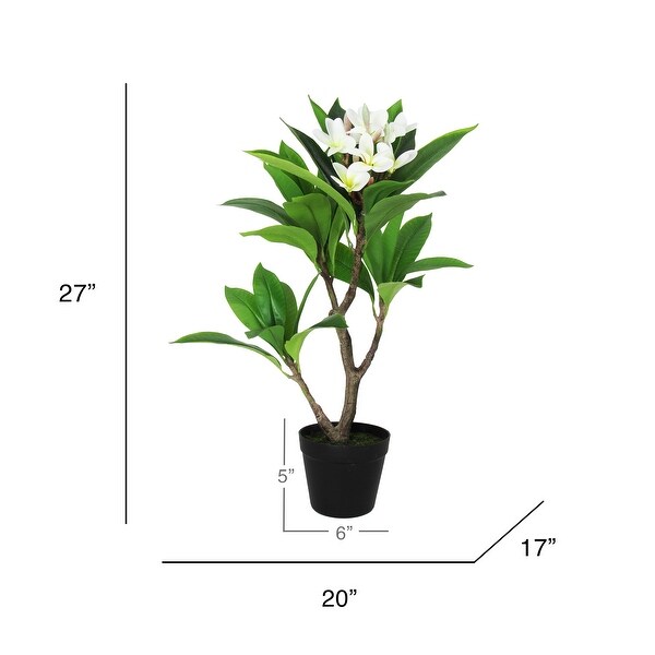 2.25ft Cream Artificial Plumeria Flower Tree Tropical Plant in Black Pot