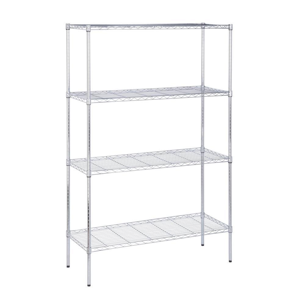 Honey-Can-Do Gray 4-Tier Adjustable Chrome Garage Storing Shelving Unit with 350 lbs. Per-Shelf Capacity SHF-09687