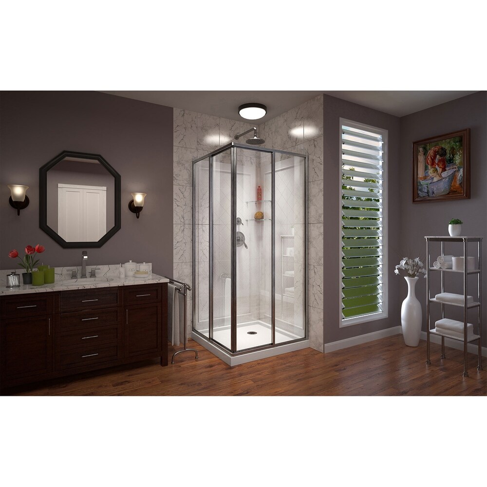 DreamLine Cornerview 36 in. D x 36 in. W x 76 3/4 in H Framed Sliding Shower Enclosure in Brushed Nickel with White Acrylic Kit