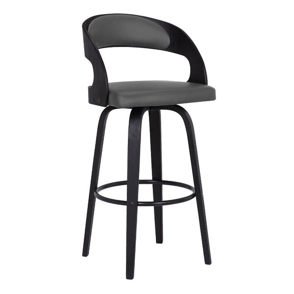 Counter Height Wooden Bar Stool with Cutout Padded Backrest， Black and Gray - 37 H x 18 W x 18 L Inches