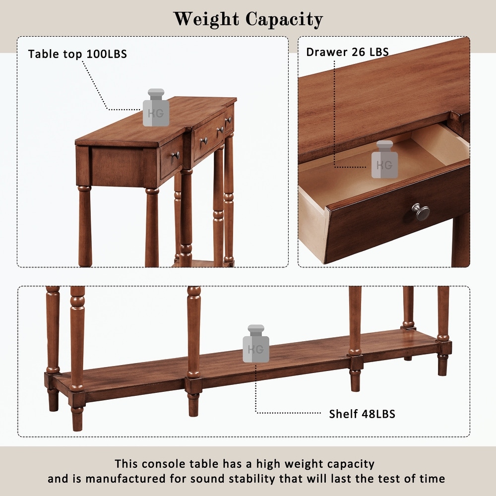 Solid Wood Console Table  with Storage Shelf and Drawer