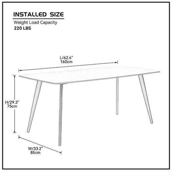 White Artificial Stone Porcelain Desk Top Dining Table 63 Inches