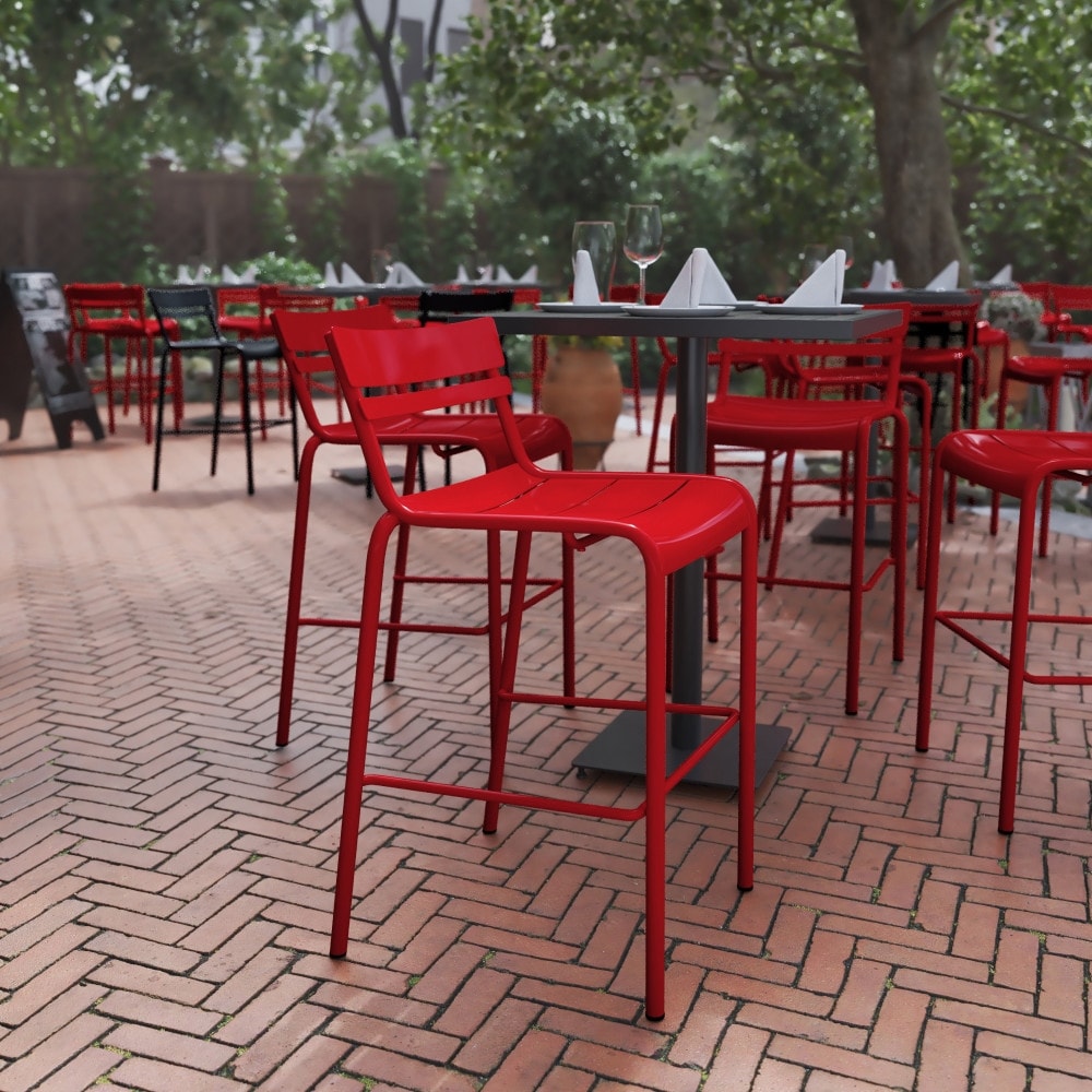 Modern Commercial Grade 2 Slat Indoor/Outdoor Steel Bar Stool