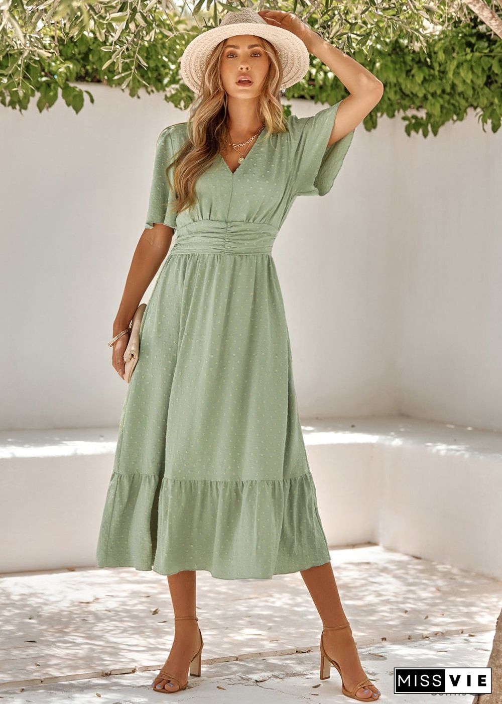 Boho Lotus Leaf Sleeve Midi Dress Mia