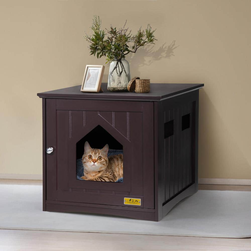 COZIWOW Wooden Cat House and Litter Box Enclosure Nightstand with 4 Vents, Brown CW12G0310