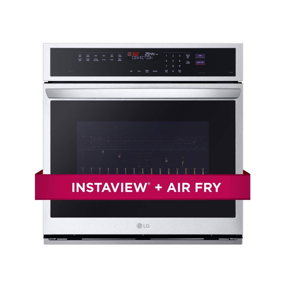 LG 4.7 cu. ft. 29.75 W Smart Single Electric Wall Oven with True Convection InstaView Air Fry Steam in Stainless Steel WSEP4727F