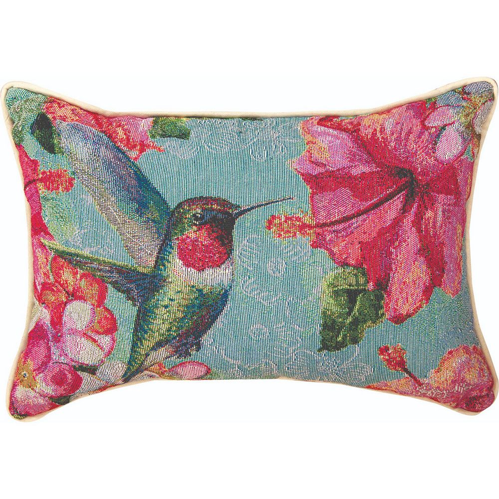 12 x 17 Rectangular Polyester Pillow with Hummingbird Hibiscus Design