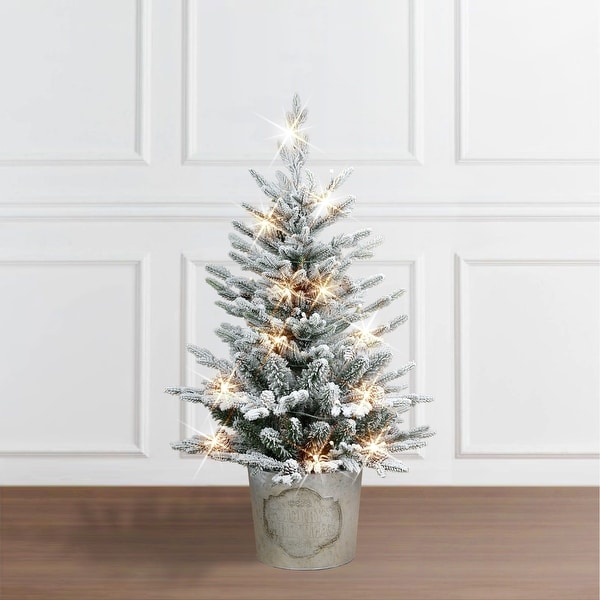 Puleo International 3 ft. PreLit Potted Flocked Tree