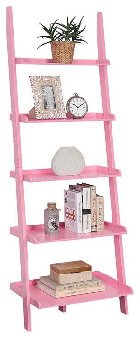 American Heritage Bookshelf Ladder with Five Tiers in Bright Pink Wood Finish   Contemporary   Bookcases   by Homesquare  Houzz