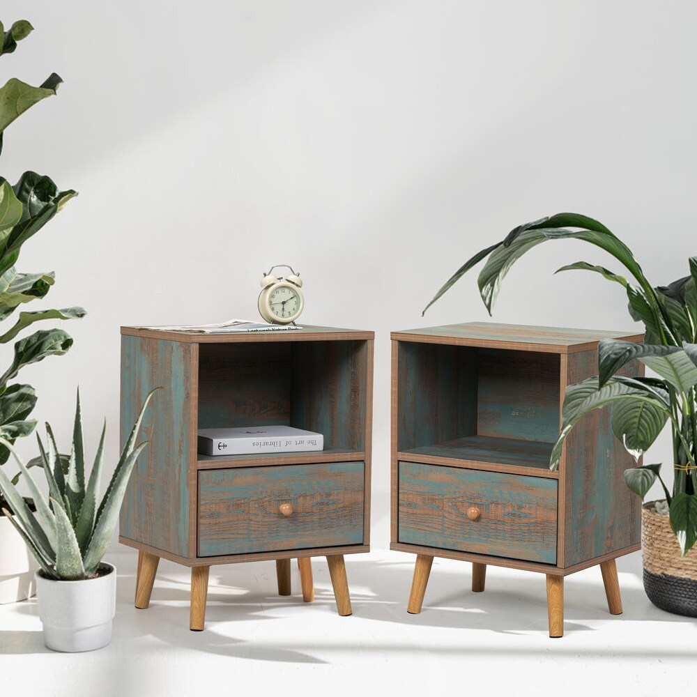 Rust green Low legged single drawer bedside table  pack of 2