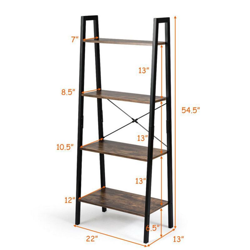 Hivago 4-Tier Industrial Ladder Shelf with Metal Frame