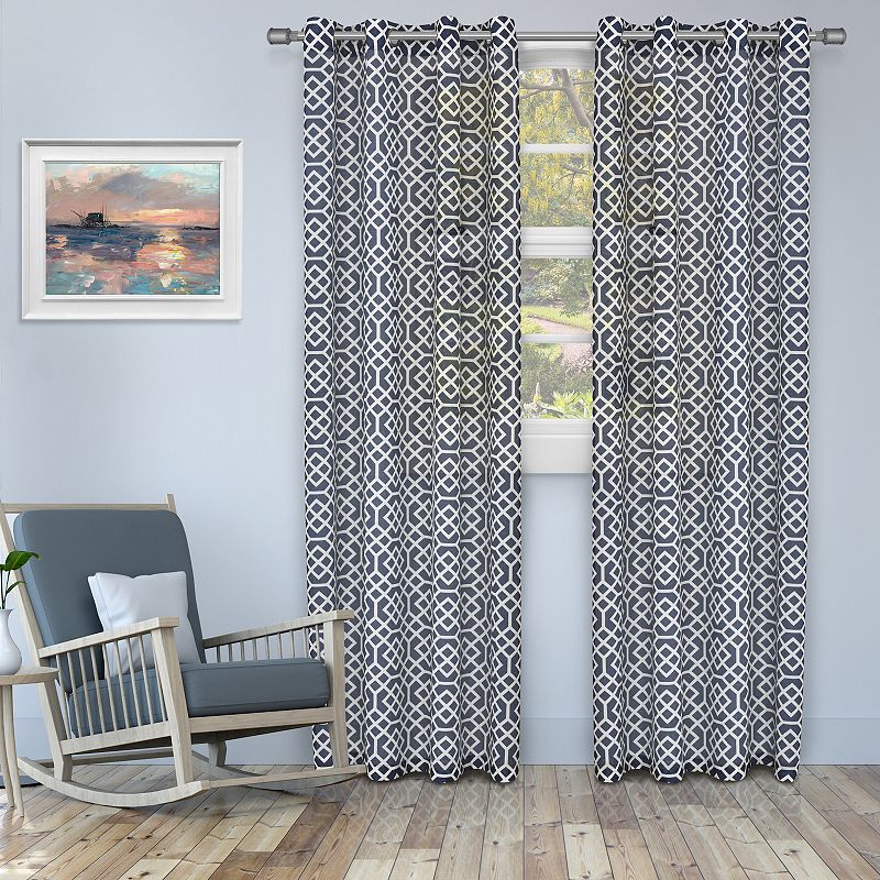 Superior Printed Honey Comb Sheer Set of 2 Window Curtain Panels