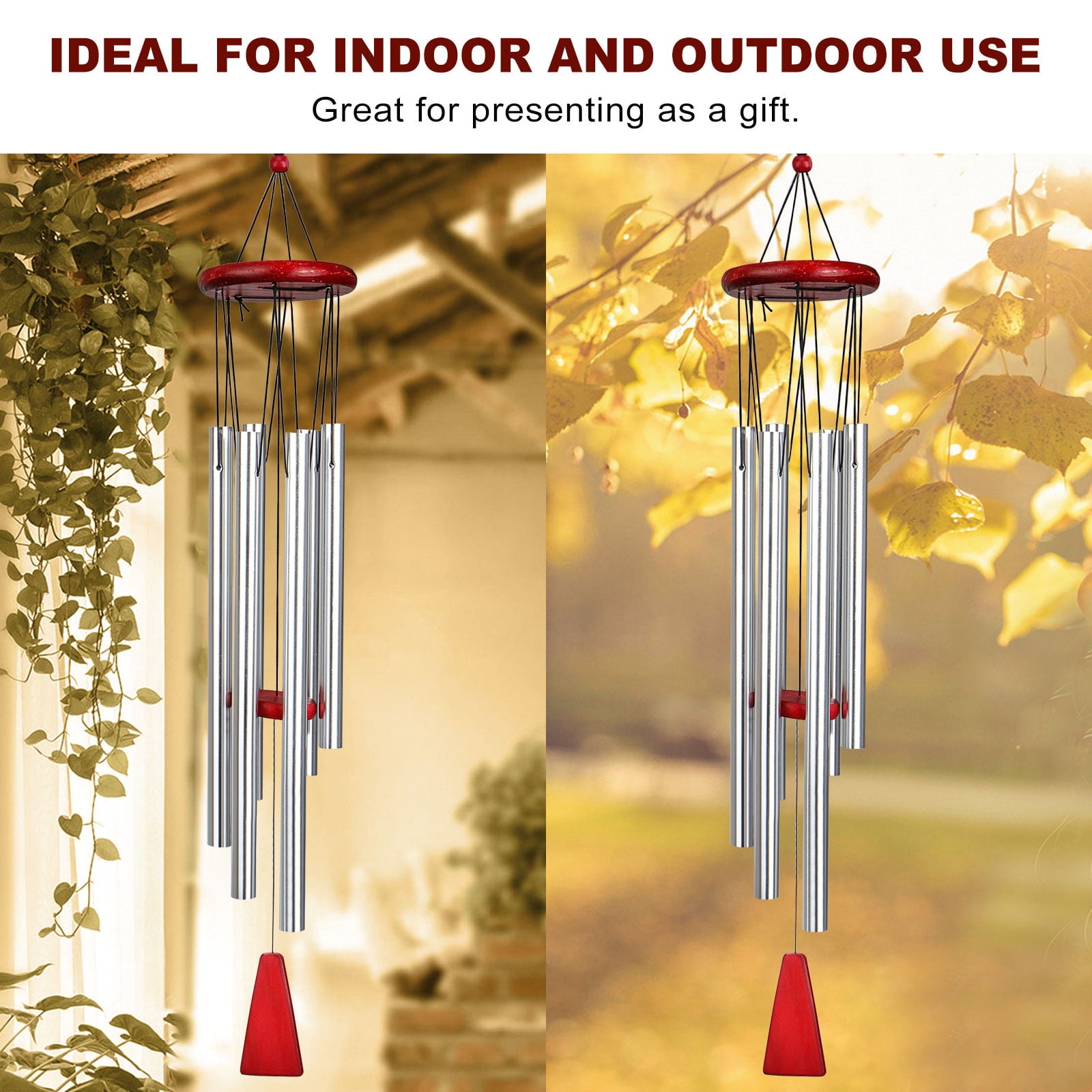 Wind Chimes Outdoor， TSV Large Deep Tone Wind Tubes Windchimes， Memorial Garden Chimes with 6 Aluminum Tuned  Tubes Wind Bell Soothing Melodic Tones Hanging for Indoor Outdoor Garden Patio Decor