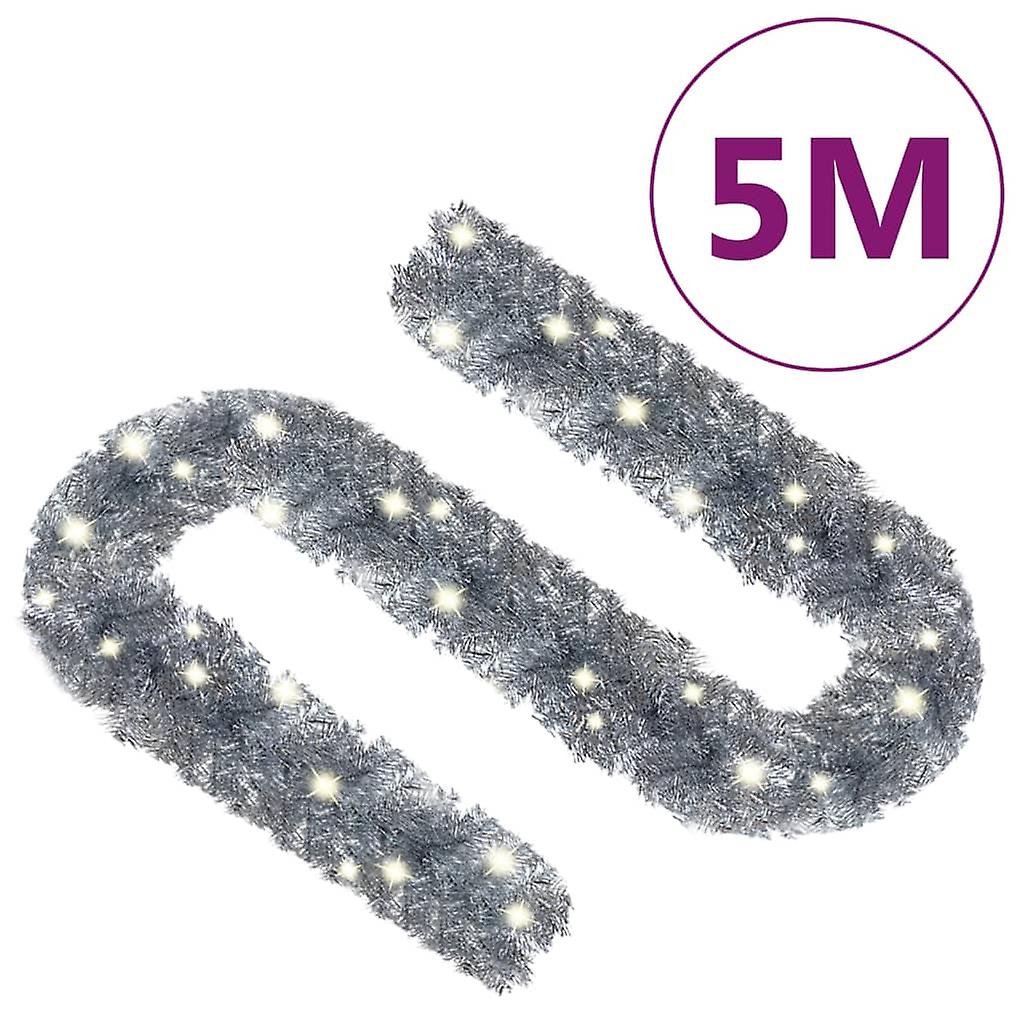 Vidaxl Christmas Garland With Led Lights 16 Ft Silver