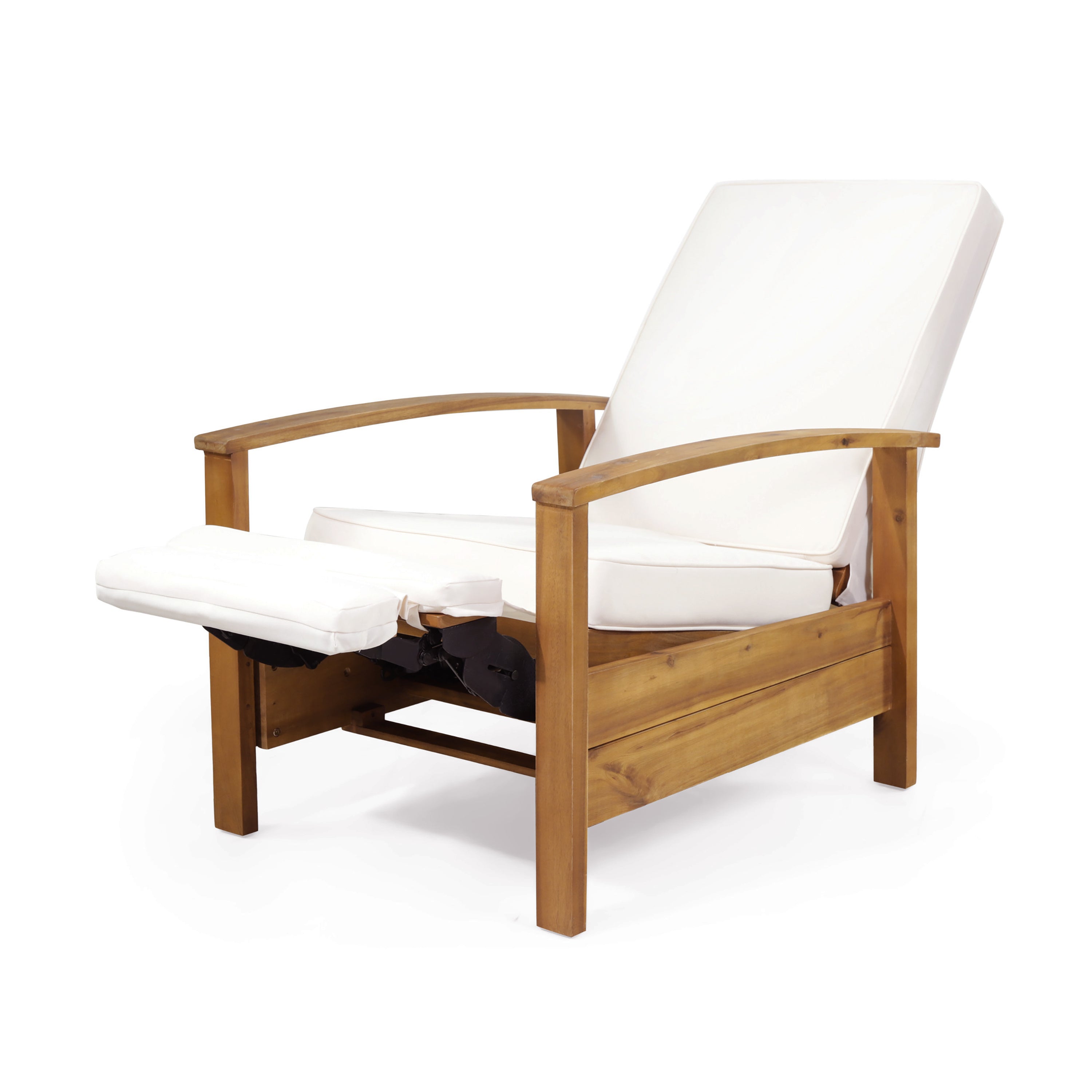 Mary Outdoor Acacia Wood Push Back Recliner with Cushion