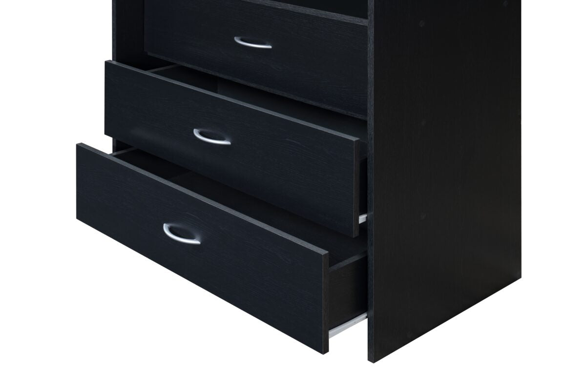 Hodedah 3-Drawer Dresser with 1-Open Shelf 2 Compartments in Black