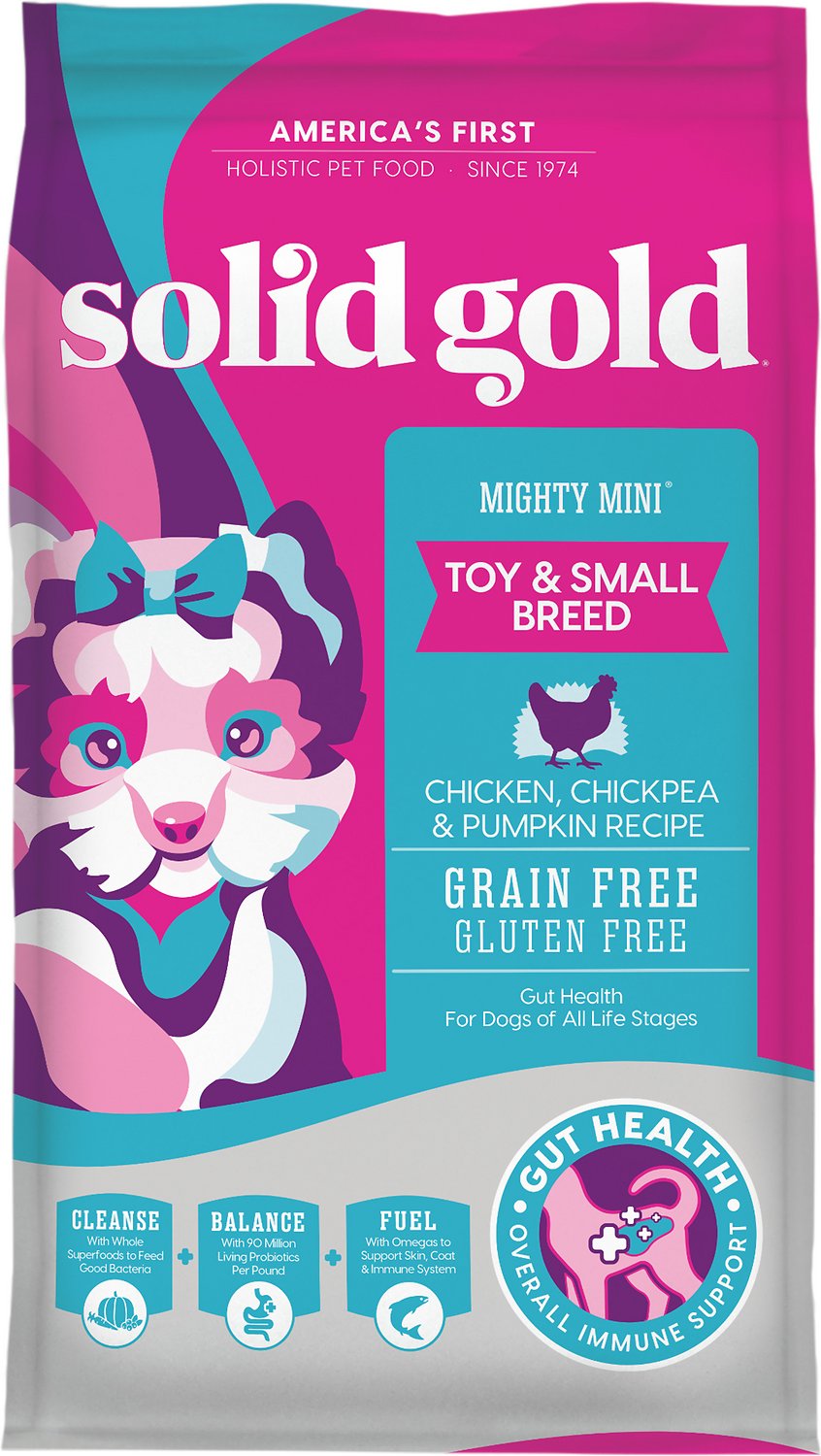 Solid Gold Mighty Mini Toy and Small Breed Gut Health Chicken， Chickpea