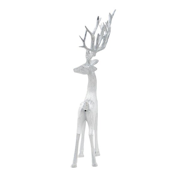 Seasonal Abode Carved Standing Deer with Silver Foil