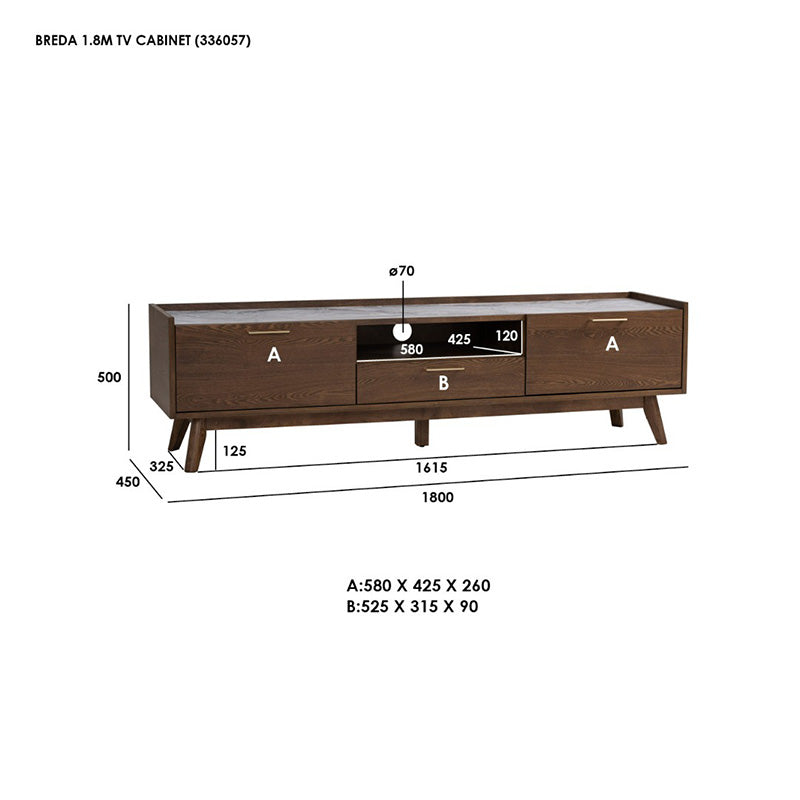 BREDA Entertainment TV Unit 180cm - Walnut