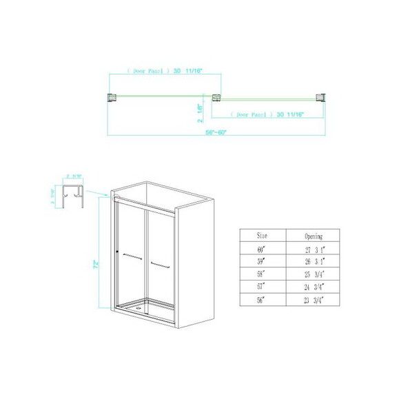 Shower Doors 56 60 in. x 72 in.Chrome Sliding Adju...