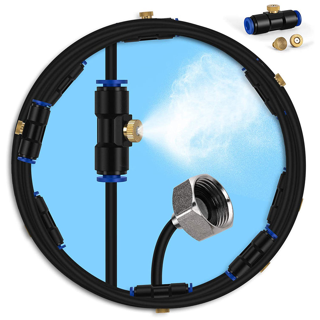 Rinhoo Trampoline Misting System Outdoor Cooling System Patio Garden Fan Mister with Adapter， 12M/40FT， US Plug