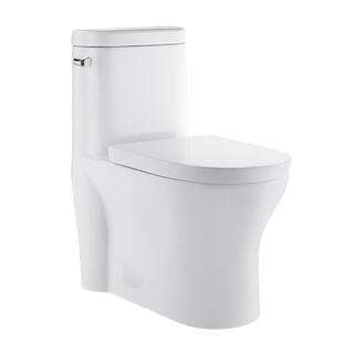 Swiss Madison Monaco 1-Piece 1.28 GPF Elongated Left Side Single Flush Handle Toilet in Glossy White SM-1T109