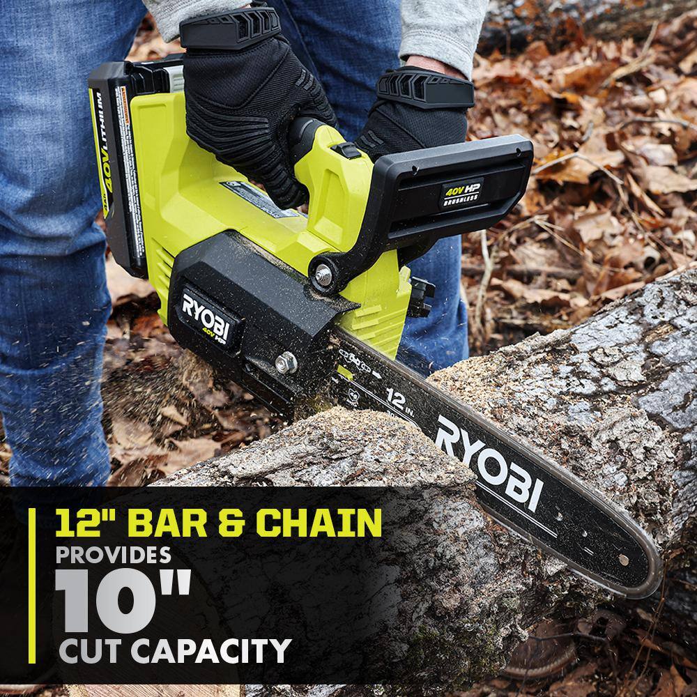 RYOBI 40V HP Brushless 12 in. Top Handle Battery Chainsaw (Tool Only) RY40509BTL