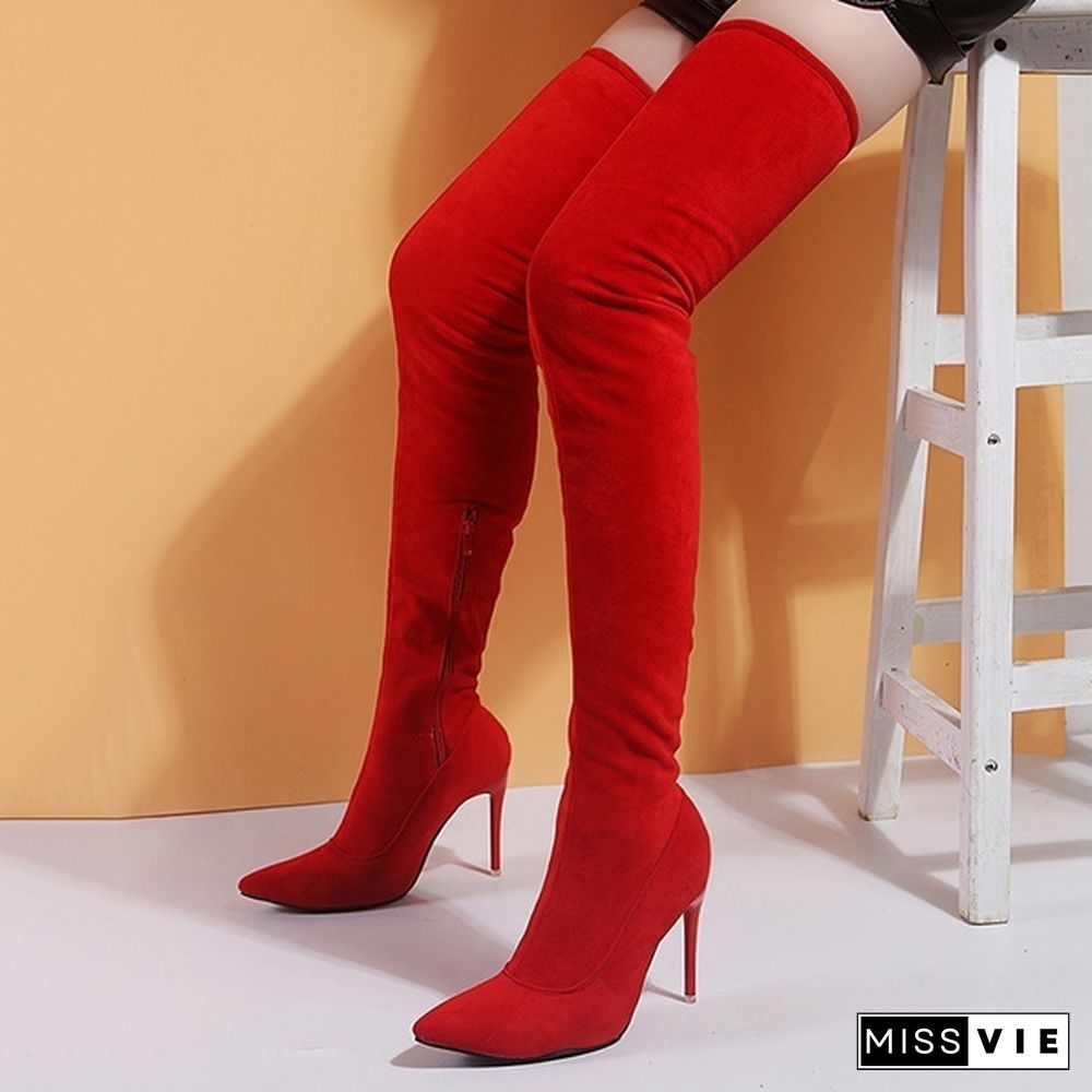 PLUS SIZE Women Stretch Slim Thigh High Boots Sexy Fashion Over the Knee Boots High Heels Woman Shoes