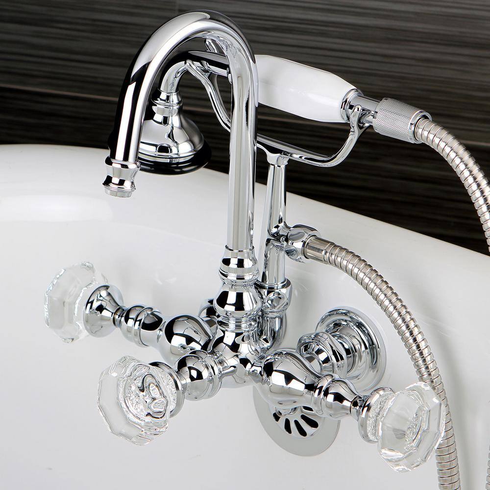 Kingston Brass Vintage Crystal 3-38 in. Center 3-Handle Claw Foot Tub Faucet with Handshower in Chrome HAE8T1WCL