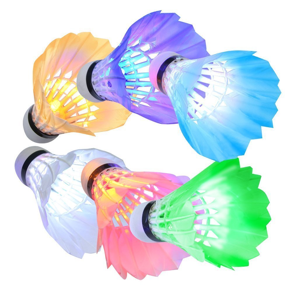 Kevenz 6 Pieces LED Shuttlecock Badminton Shuttlecocks Set Dark Night Glow Birdies Lighting