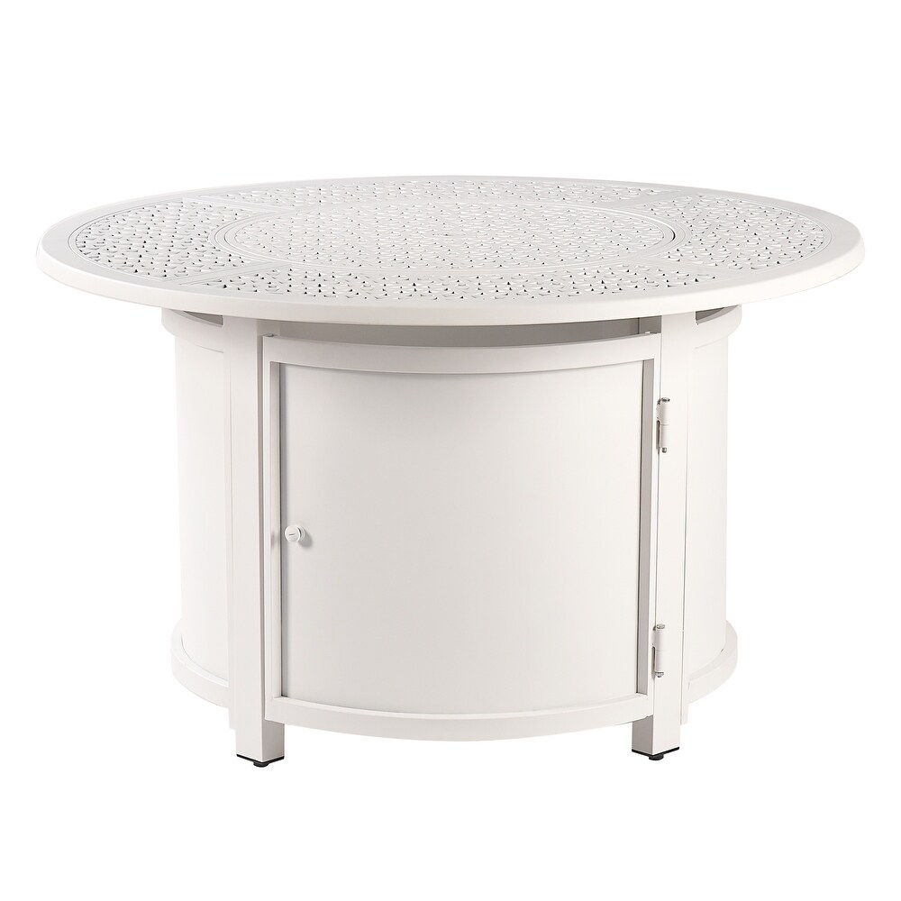 Round 44 in. x 44 in. Aluminum Propane Fire Pit Table with Glass Beads  Two Covers  Lid  57 000 BTUs