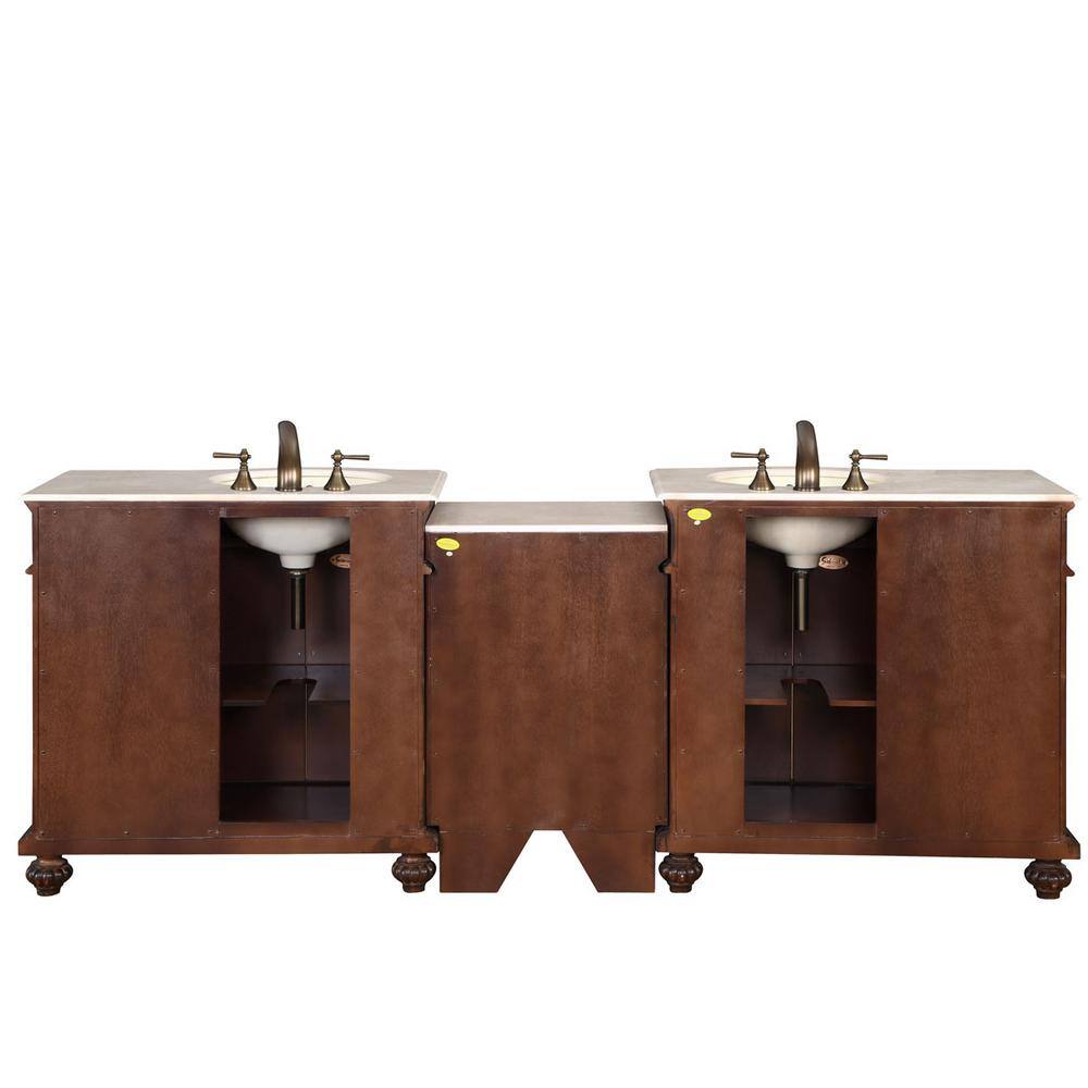 Silkroad Exclusive 90.25 in. W x 22 in. D Vanity in English Chestnut with Granite Vanity Top in Baltic Brown with White Basin HYP0213BBUWC90