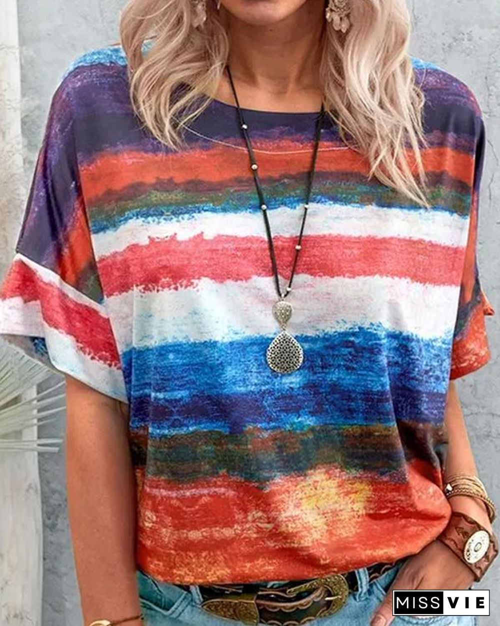 Contrast Watercolor Striped T-shirt