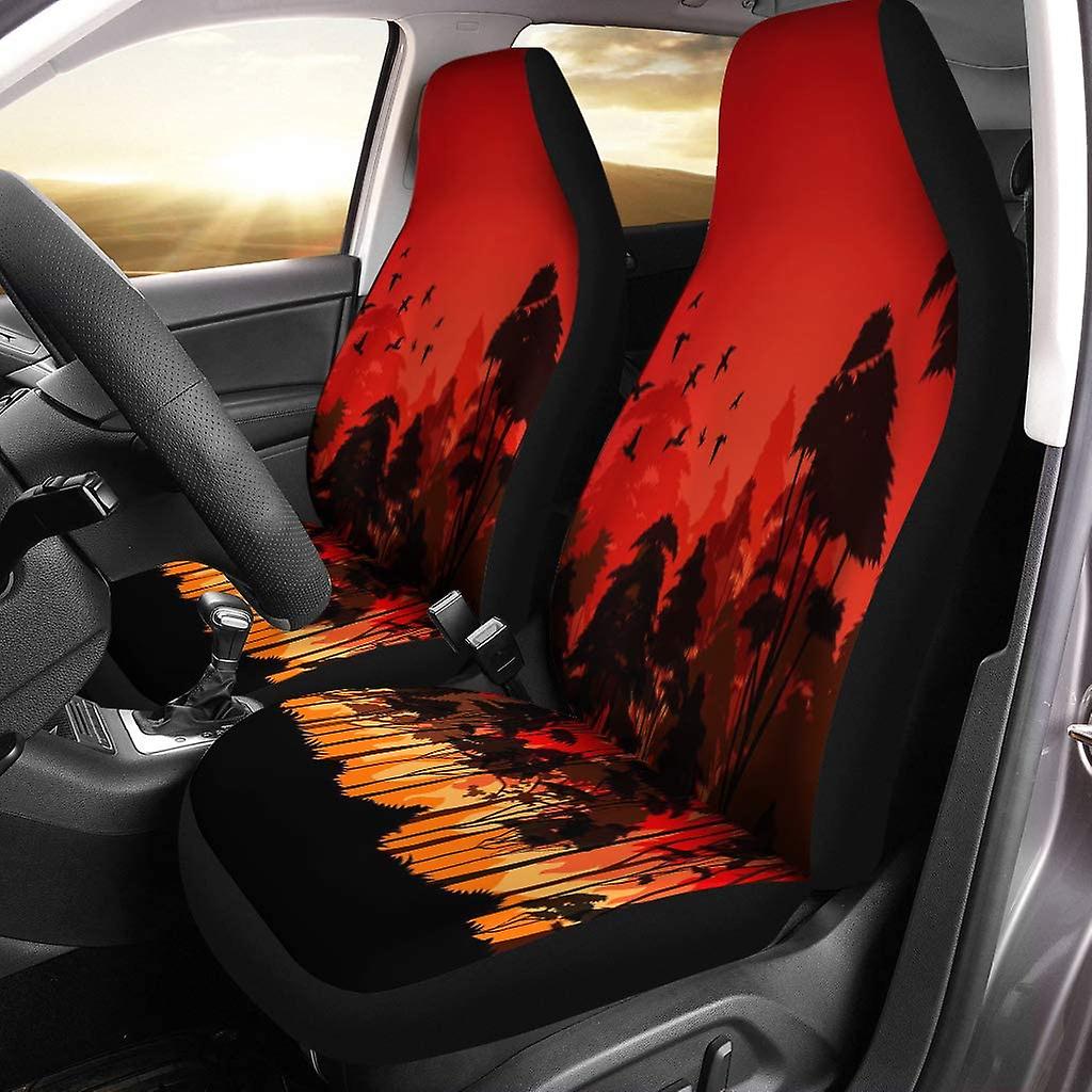 Set Of 2 Car Seat Covers Orange Burn Forest Fires Red Bush Dead Pollution Bird Universal Auto Front Seats Protector Fits