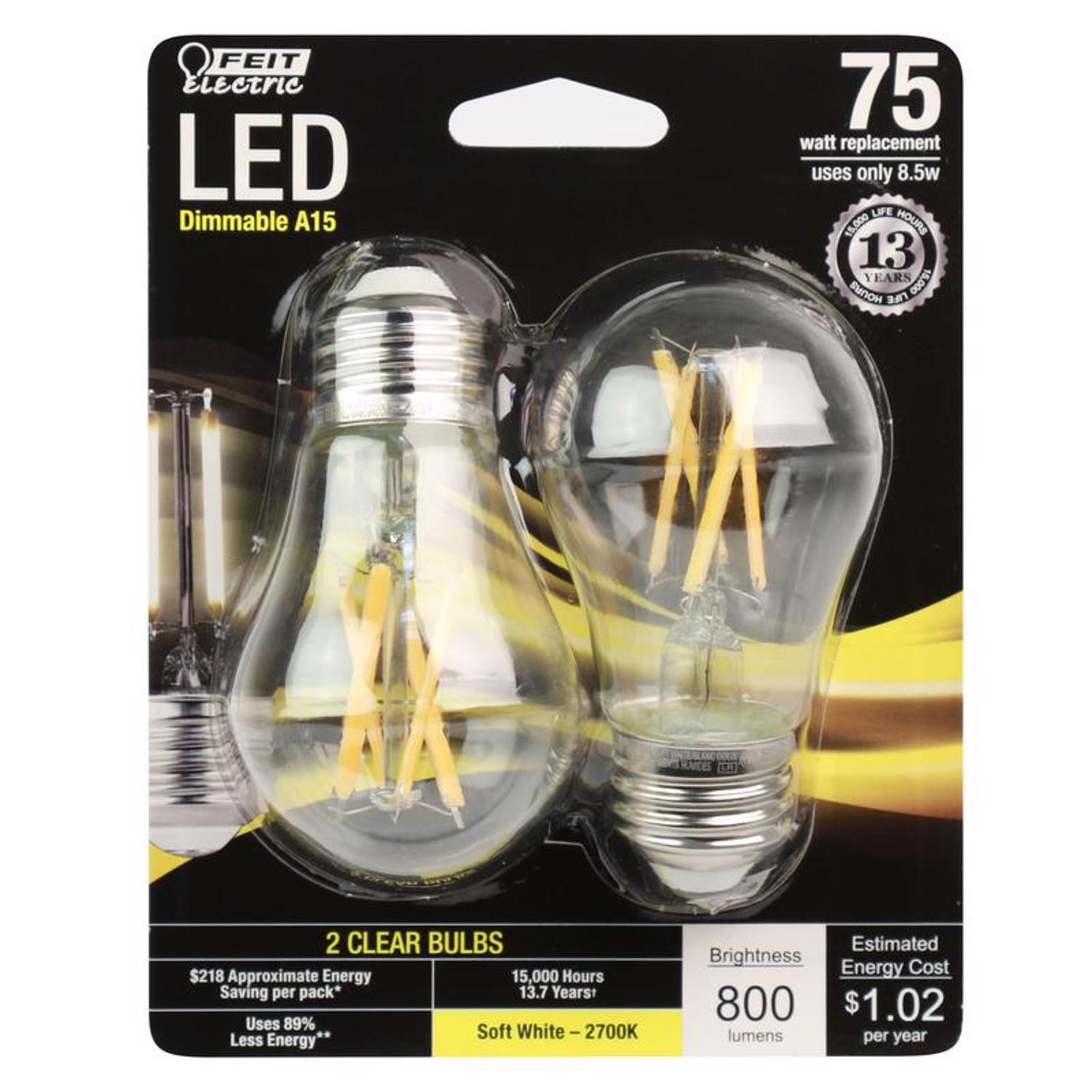 Feit LED A15 E26 (Medium) LED Light Bulb Soft White 75 Watt Equivalence 2 pk