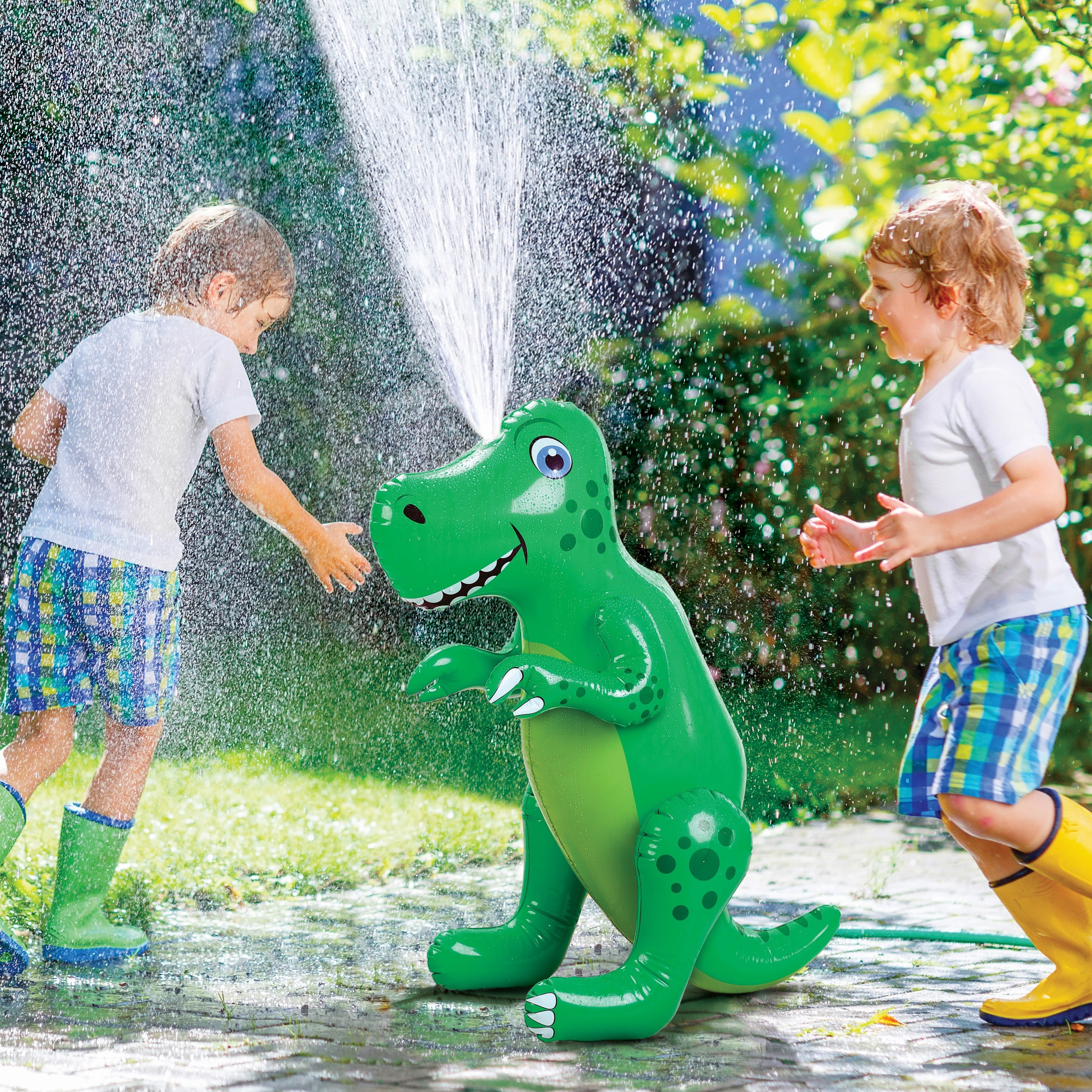 Etna Inflatable Dinosaur Sprinkler, Fun Outdoor T-Rex Water Toy and La