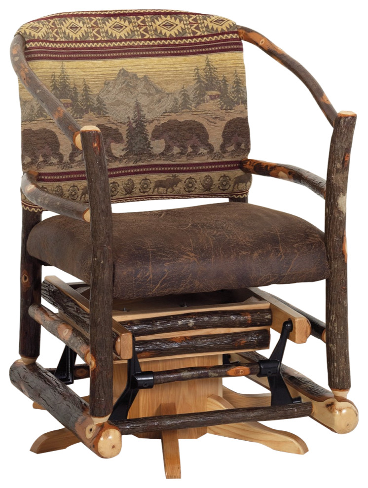 Hickory Log Hoop Swivel Glider with Faux Brown Leather Seat   Rustic   Gliders   by Furniture Barn USA  Houzz