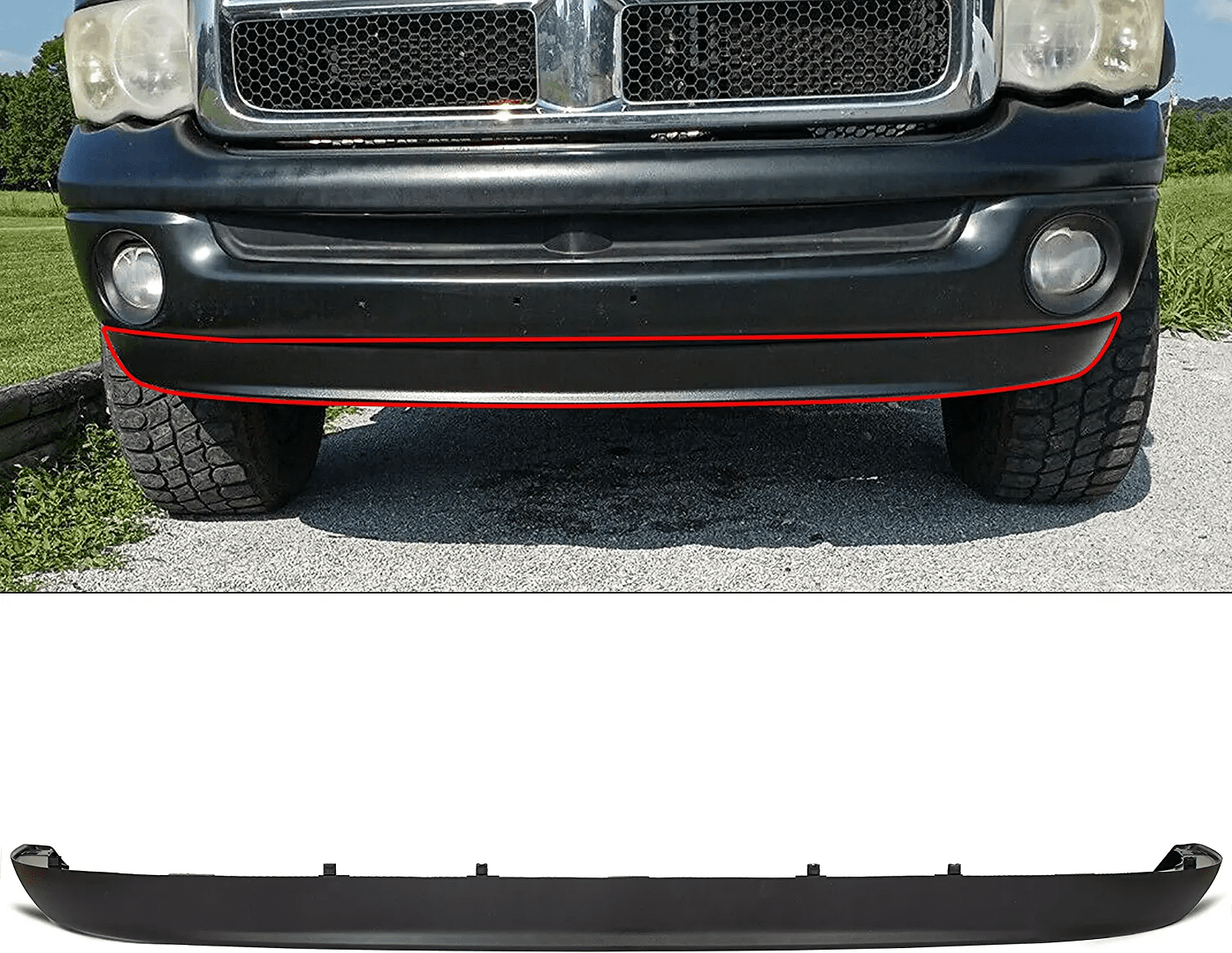 Kojem Front Bumper Air Deflector Dam Lower Lip Spoiler Wing for 2002-2009 Dodge RAM 1500 2500 3500 Replaces CH1090125 55077337AB 55077337AD