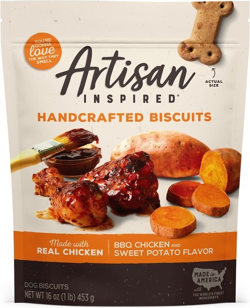 Artisan Inspired BBQ Chicken and Sweet Potato Flavor Biscuits Dog Treats， 16-oz bag