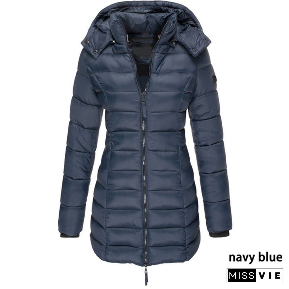 New  Winter Long Down Jacket Women's Thick Warm Hooded Cotton Padded Down Jacket Coat