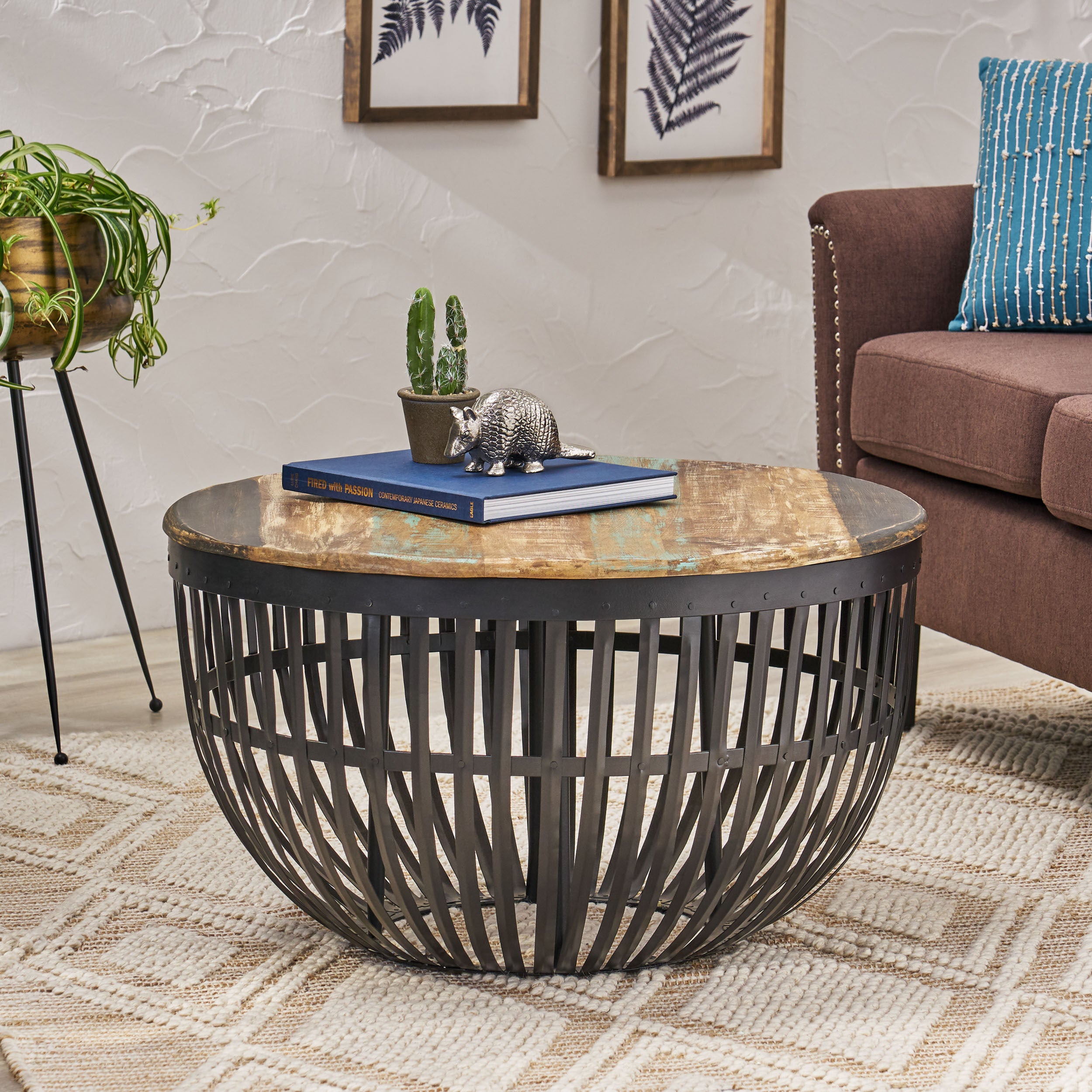 Jutte Modern Industrial Handcrafted Mango Wood Coffee Table, Natural and Black