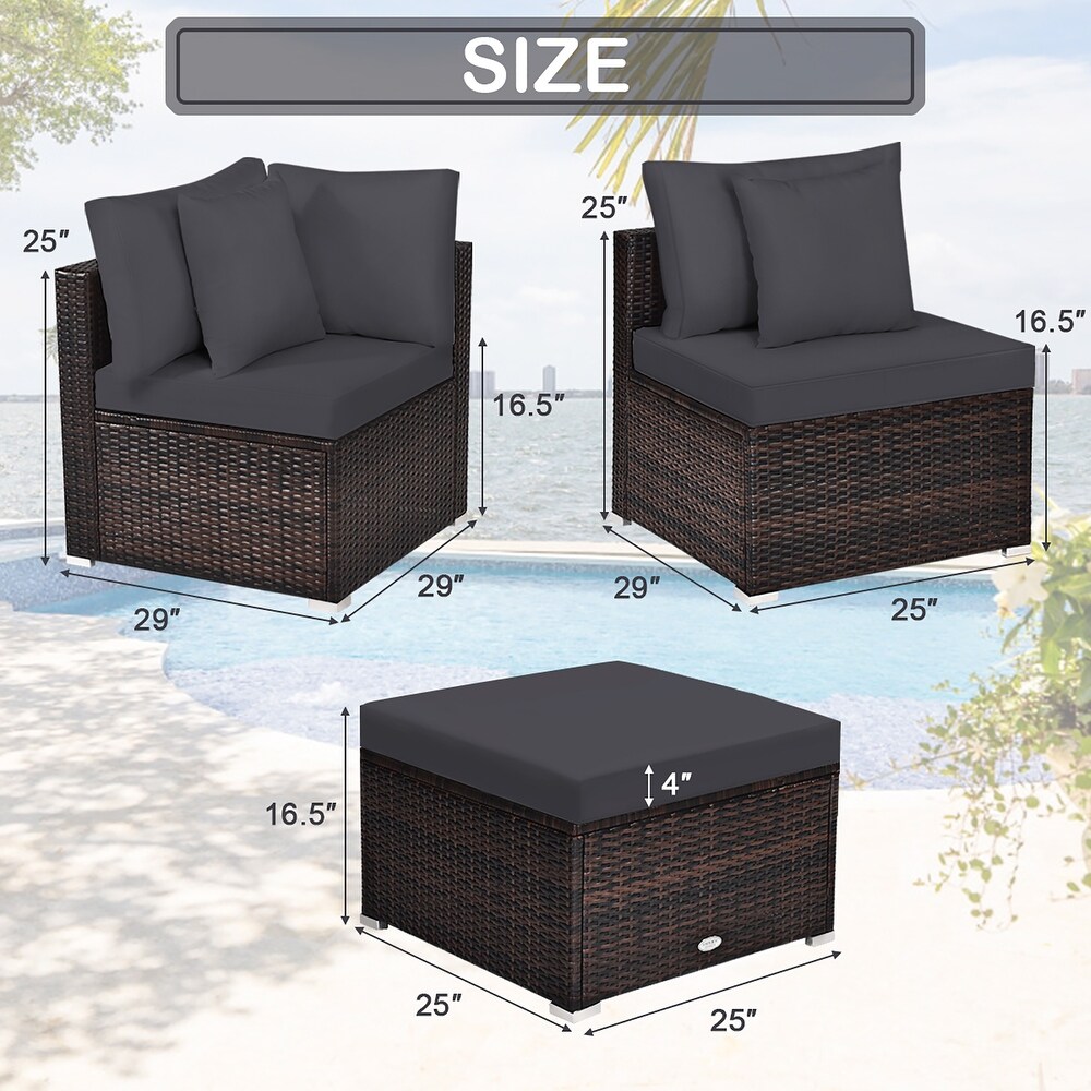 Costway 4PCS Patio Rattan Wicker Furniture Set Cushioned Sofa Ottoman