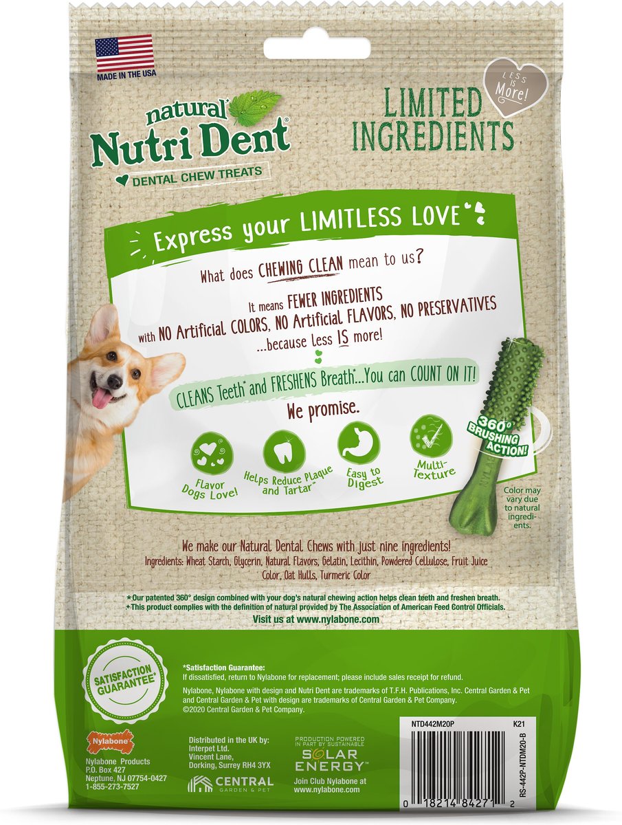 Nylabone Nutri Dent Limited Ingredients Fresh Breath Natural Dental Dog Treats， Medium